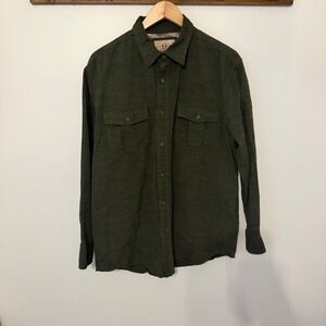 Outdoor Life Mens Large Olive Green Cotton Slub Long Sleeve Button Down Shirt